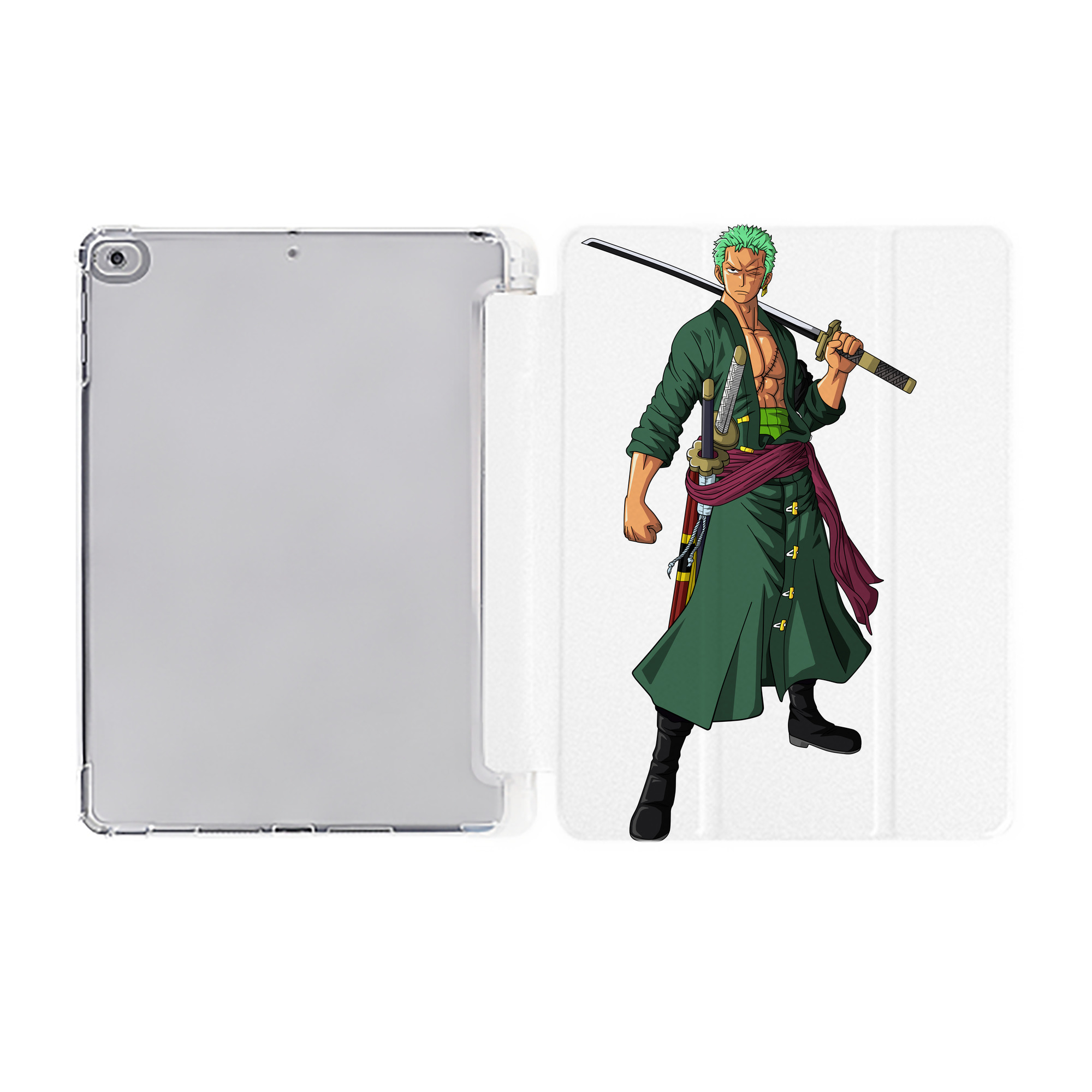 ワンピース ロロノア・ゾロ ONE PIECE Roronoa Zoro IPad ケース ペン収納付き 三つ折りスタンド PUレザー×シリコン 対応機種9.5/10.5/10.9インチ